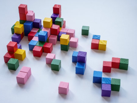 Abstract structure of colored cubes as a symbol of complex interaction.の写真素材