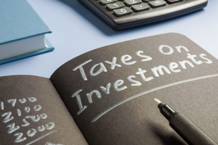 Taxes on investments inscription on the page and pen.