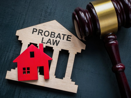 Probate law concept. Gavel and house model.の写真素材
