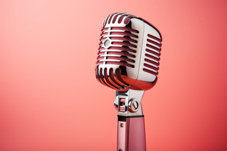 Stylish retro microphone on a pink background as a symbol of podcasts. generative AIの素材