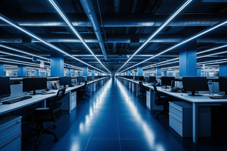 Large open space office techno interior. generative AIの素材