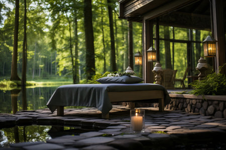 Massage place SPA at the edge of the summer forest. generative AIの素材