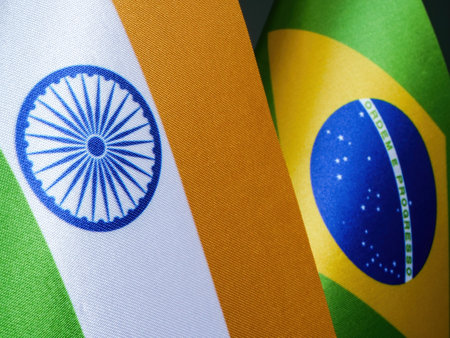 Small flags of India and Brazil.の写真素材