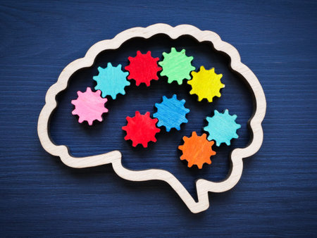 Brain outline with multicolored gears. Creativity and new ideas.