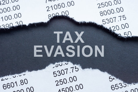 Inscription tax evasion and torn financial report.の写真素材