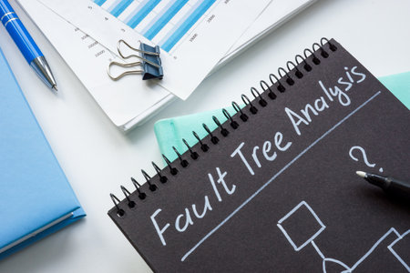 Notebook with Fault tree analysis and diagram.の写真素材