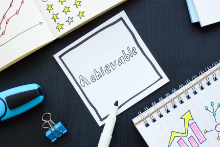 Achievable word and open notebooks with plans and goals.