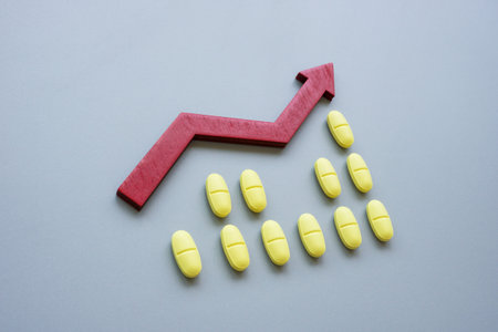 Growing chart of medical pills as sales of pharmaceutical companies grow.の写真素材
