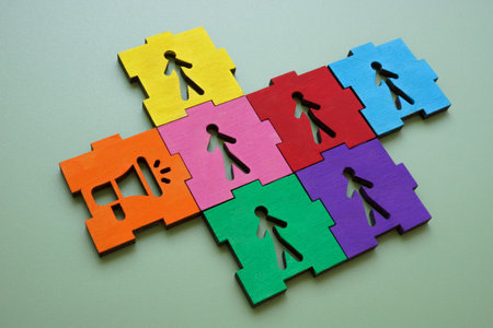 Puzzle with a megaphone and clients. Brand communication in marketing.の写真素材