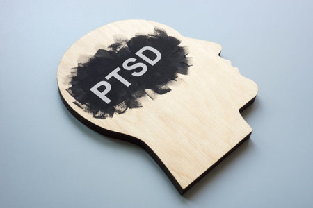 Head model with abbreviation PTSD Post-Traumatic Stress Disorder.