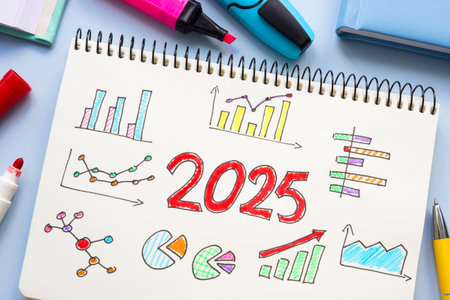 Page with financial charts and plans for 2025. Strategic forecasting.