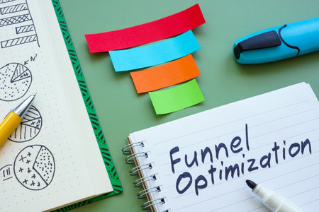 Notebooks with marketing data on funnel optimization.の写真素材