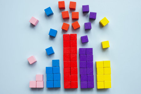 Stacks of blocks representing target groups. Market segmentation and audience targeting.