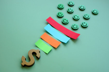 Smiley faces, funnel and dollar sign symbolizing lead conversion. Customer acquisition.