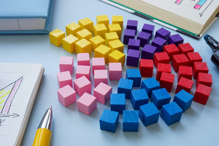 Colorful cubes in segments. Customer segmentation. Represents targeted marketing strategies.