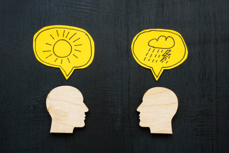 The duality of emotions and states of mind. Optimism and pessimism are represented.の写真素材