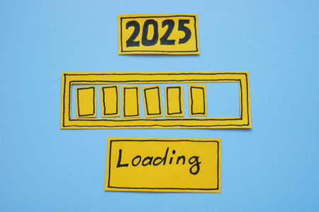 A progress bar with the word loading and the year 2025.