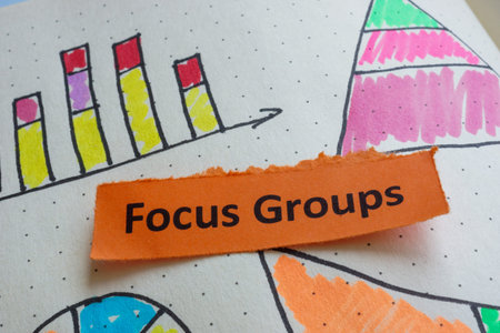 Charts with the label focus groups. Market research.