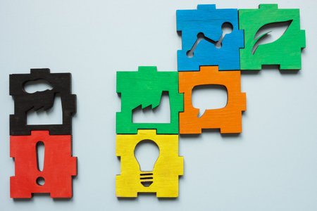 Puzzle about air pollution and zero waste industry. Sustainable practices.の写真素材