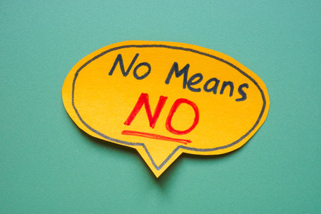 Speech bubble saying no means no symbolizing consent and assertiveness.の写真素材