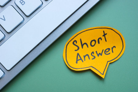 Phrase short answer on a keyboard. Quick communication and efficiency.