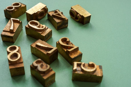 Close-up of metallic typographic numbers. Calculation and financial analysis.の写真素材