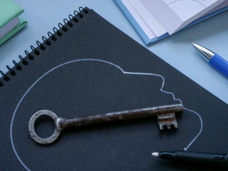 Head outline with a key inside. Unlocking potential.