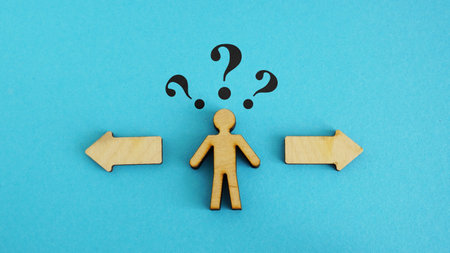 Figure choosing a path between two options. Decision-making and life choices.の写真素材