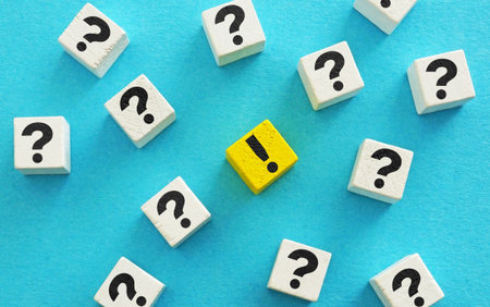 Question marks and an exclamation mark as a concept of confusion and decision-making.