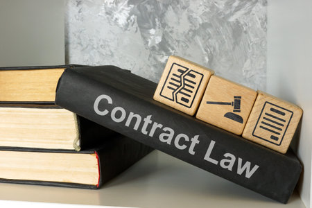 Contract law book on a shelf. Business agreements.の写真素材