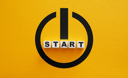 Start button as the beginning of something new. Fresh opportunities and personal transformation.の写真素材