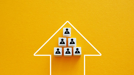 Team figures with a leader and an upward arrow.