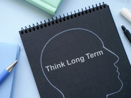 Think long term phrase inside head outline. Future vision.の写真素材
