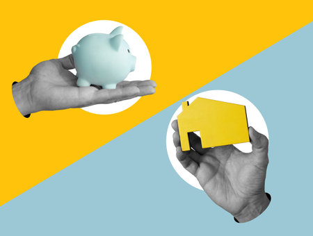 Saving money for home investment. Mortgage planning and financial goals.の写真素材