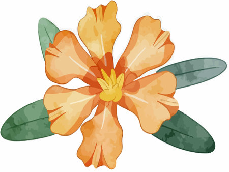 Illustration of an orange flower with green leaves on a white backgroundのイラスト素材