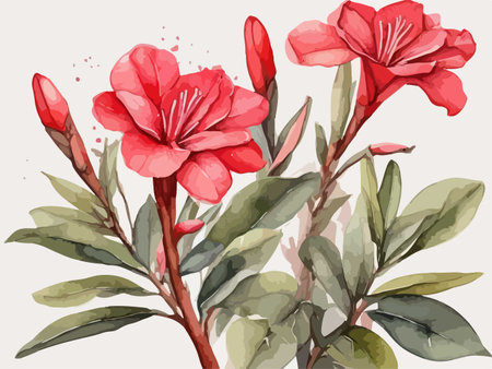 Hand drawn watercolor illustration of red flowers. Vector floral background.のイラスト素材