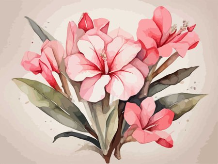 Illustration of a bouquet of pink flowers on a beige backgroundのイラスト素材