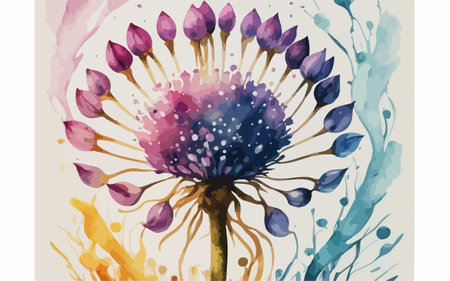 Watercolor vector illustration of a flower with watercolor splashes.のイラスト素材