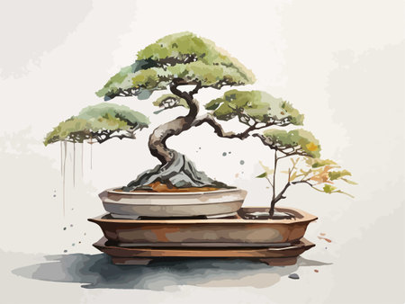 Bonsai tree in bonsai pot. Vector illustration.のイラスト素材