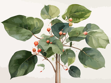 Illustration of a branch of a tree with leaves and berries.のイラスト素材