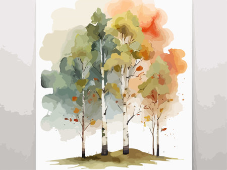 Autumn birch forest. Watercolor painting. Vector illustration.のイラスト素材