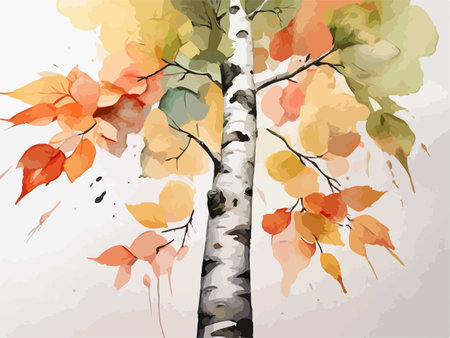 Birch tree with autumn leaves in watercolor style. Vector illustration.のイラスト素材