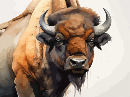 Bison head vector illustration. Wild bison head vector illustration.のイラスト素材