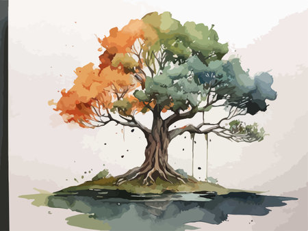 Illustration of tree in watercolor style. Watercolor painting.のイラスト素材