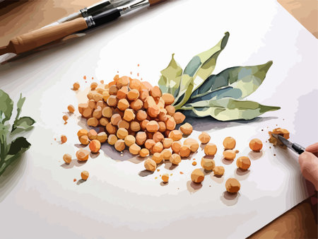 Illustration of a hand drawing a bunch of dried peas on a white backgroundのイラスト素材