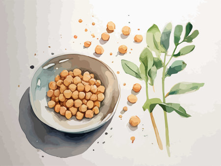 Chickpea seeds in bowl. Vector illustration of healthy food.のイラスト素材