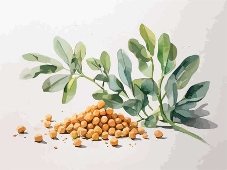 Illustration of chickpeas with leaves and seeds on white backgroundのイラスト素材