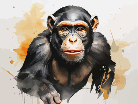 Chimpanzee portrait in watercolor style. Vector illustration.のイラスト素材