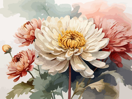 Illustration of chrysanthemum flowers in watercolor styleのイラスト素材