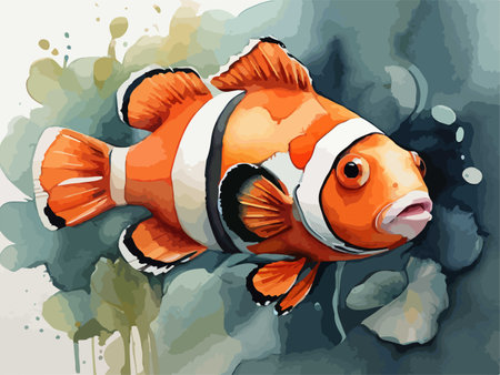 Clown fish on watercolor background. Vector illustration. Eps 10のイラスト素材